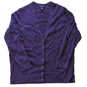 Lands End Cable Knit Cardigan Purple 2x
